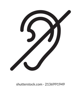 Hearing disability.No hear or mute, deaf ear.Deafness symbol. Deaf people sign. Line icon. Vector illustration