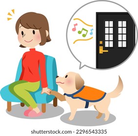 Hearing dog teaching a woman the sound of a door chime