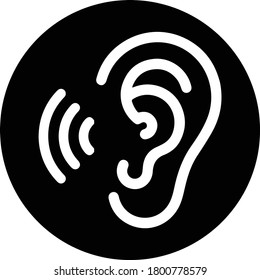 Hearing, ear icon, rounded black version