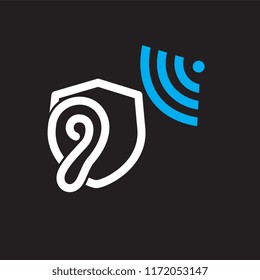 Hearing, ear with shield logo icon vector template