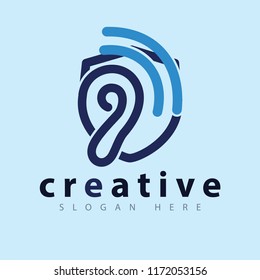 Hearing, ear with shield logo icon vector template
