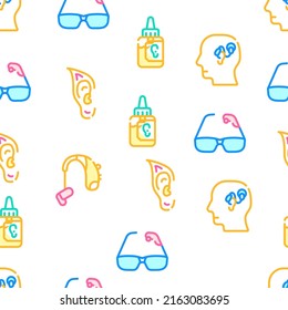Hearing Equipment Collection Vector Seamless Pattern Color Line Illustration