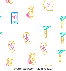Hearing Equipment Collection Vector Seamless Pattern Color Line Illustration