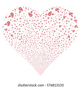 Hearing fireworks with heart shape. Vector illustration style is flat red iconic symbols on a white background. Object love heart constructed from confetti symbols.