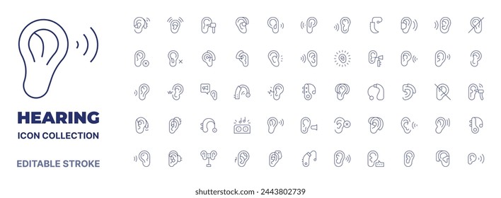 Hearing icon collection. Thin line icon. Editable stroke. Editable stroke. Hearing icons for web and mobile app.