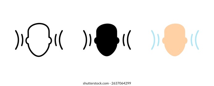 Hearing icon. Human head with sound waves on both sides vector illustration. Auditory perception and listening ability symbol. Sound detection and focus sign. Audio awareness pictogram.