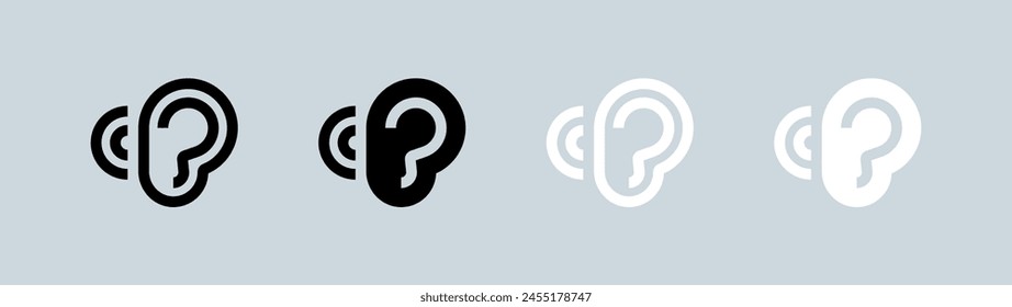 Hearing icon set in black and white. Noice signs vector illustration.