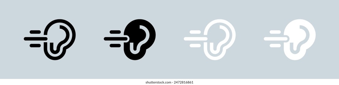 Hearing icon set in black and white. Noice signs vector illustration.
