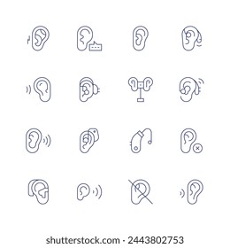 Hearing icon set. Thin line icon. Editable stroke. Containing auditory, listening, ear, hear, hearingaid, binaural, listen, hearing, deafness, sonotone. svg