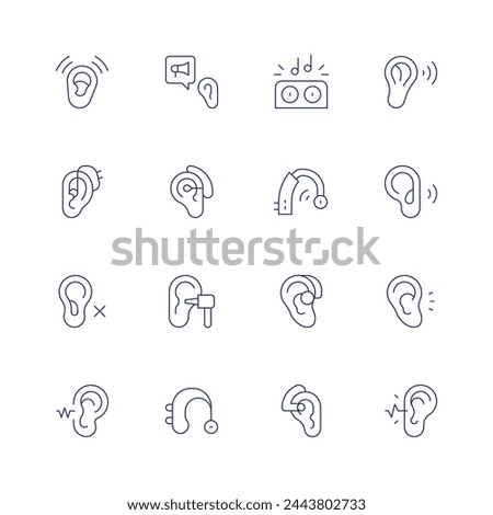 Hearing icon set. Thin line icon. Editable stroke. Containing deafness, wordofmouth, hear, hearingaid, nolisten, auditory, hearing, listening.