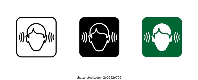 Hearing icon. Sound wave vector illustration. Auditory perception symbol. Listening, noise awareness and sound reception sign. Acoustic signal for communication and sensory alerts.