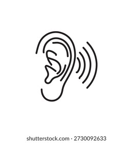 Hearing Icon with Sound Waves Ear Listening and Audio Accessibility Symbol