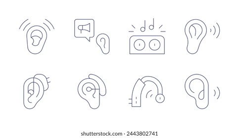Hören von Symbolen. Bearbeitbarer Strich. Gehörlosigkeit, Mundhöhle, Gehör, Hörgeräte, Hören, Hören.