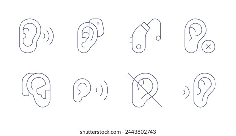 Hören von Symbolen. Bearbeitbarer Strich. Gehör, Hörgerät, Gehör, Taubheit beinhaltend.