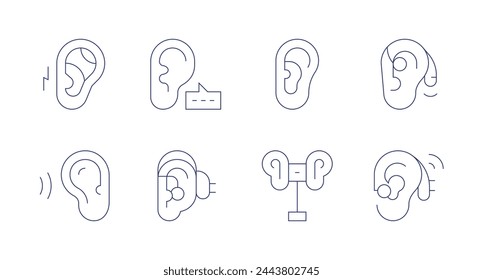 Hearing icons. Editable stroke. Containing auditory, listening, ear, hear, hearingaid, binaural, sonotone. svg
