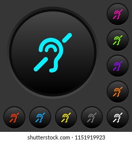 Hearing impaired dark push buttons with vivid color icons on dark grey background