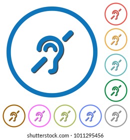 Hearing impaired flat color vector icons with shadows in round outlines on white background