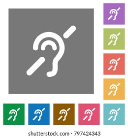 Hearing impaired flat icons on simple color square backgrounds
