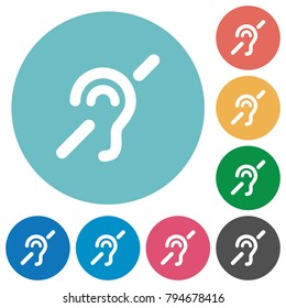 Hearing impaired flat white icons on round color backgrounds