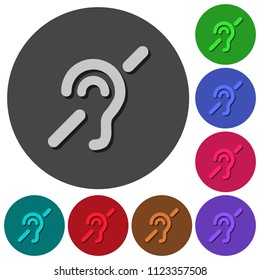Hearing impaired icons with shadows on color round backgrounds for material design