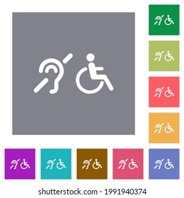 hearing impaired and wheelchair symbols flat icons on simple color square backgrounds