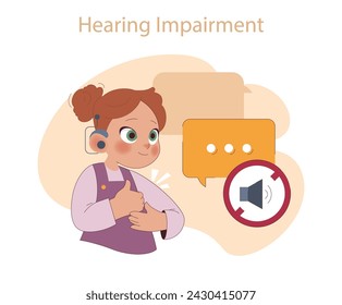 Hearing Impairment concept. A young girl with a cochlear implant listens intently, symbolizing the journey towards improved communication. Celebrating technological advances in hearing.