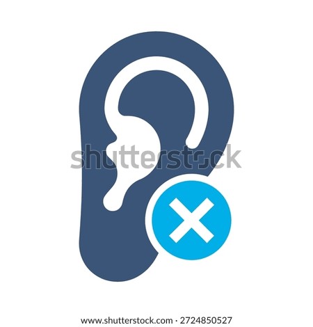 Hearing impairment icon blue flat vector design ear cross symbol deaf disability mute handicap medical health problem graphic element sign