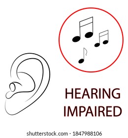 Hearing impairment icon on white isolated background