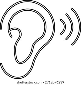 El ícono de audición y escucha representa la comunicación, la conciencia del sonido, el diseño minimalista moderno. Esto presenta un oído combinado con ondas de sonido, que simbolizan la capacidad auditiva, la claridad activa y de audio.