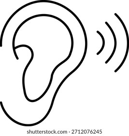 Hören und Hören Symbol steht für Kommunikation, Klangbewusstsein, moderne Minimal, Design. Das Ohr ist mit Schallwellen kombiniert und symbolisiert Hörfähigkeit, Aktiv- und Tonklarheit.