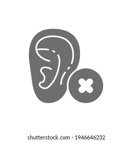 Hearing loss, bad hearing test gray icon.