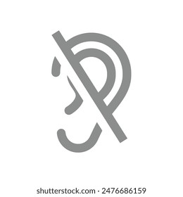 Hearing loss with crossed ear. No hearing vector icon.