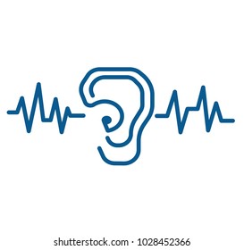 Hearing loss icon.ENT logo template clinic.Otolaryngology Ear waves ,doctor specialists.Anatomy, audiologist.logo concept. Line vector icon.Flat linear illustration.ear canal outline icon.hearing aid