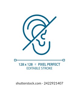 Hearing loss light blue icon. Intellectual disability. Deafness injury recovery. Lifelong ear trauma. RGB color sign. Simple design. Web symbol. Contour line. Flat illustration. Isolated object