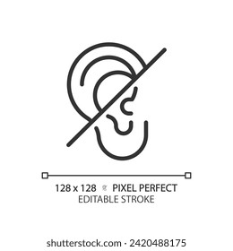 Hearing loss linear icon. Intellectual disability, hearing aids. Deafness injury recovery. Lifelong ear trauma. Thin line illustration. Contour symbol. Vector outline drawing. Editable stroke