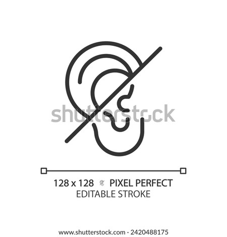Hearing loss linear icon. Intellectual disability, hearing aids. Deafness injury recovery. Lifelong ear trauma. Thin line illustration. Contour symbol. Vector outline drawing. Editable stroke