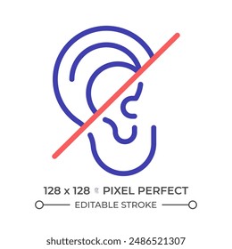 Hearing loss two color line icon. Intellectual disability, hearing aids. Injury recovery. Lifelong ear trauma bicolor outline symbol. Duotone linear pictogram. Isolated illustration. Editable stroke