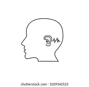 Hearing loss.outline vector Icon image for hearing or listening loss.Anatomy, audiologist.logo concept. ENT logo template clinic.hearing aid