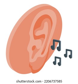 Icono de audición de música. Isometric del icono del vector de la música de audición para el diseño web aislado en fondo blanco