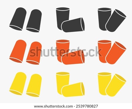 Hearing protection ear plug icon symbol. Ear safety sign, protective earplugs sign logo. Vector illustration image. Isolated on white background.