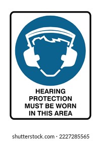 Hearing Protection Must Be Worn In This Area - Mandatory Signs - High Sound, Hearing Affect, Protection Signs.