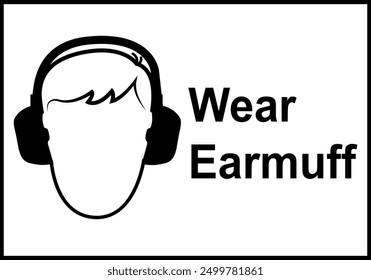 Hearing protection sign. High noise areas. Wear earmuffs or earplugs. Take precautions to protect your hearing. Noise protection sign. Warning sign. Risk hearing loss.