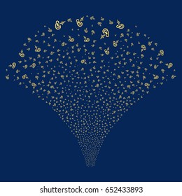 Hearing salute stream. Vector illustration style is flat yellow iconic symbols on a blue background. Object stream fountain organized from random icons.