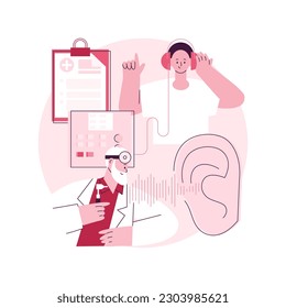 Hearing screening abstract concept vector illustration. Hearing loss evaluation quick test, ear problem screening, diagnosis, sound signal, disability detection, audiologist abstract metaphor.