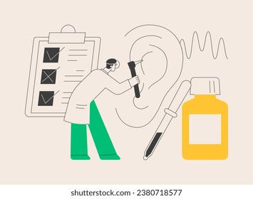 Hearing screening abstract concept vector illustration. Hearing loss evaluation quick test, ear problem screening, diagnosis, sound signal, disability detection, audiologist abstract metaphor.