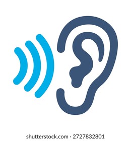 Hörgeräusch Symbol blau flach Vektor Design Ohr hören Symbol Sinn Audio Stimme Geräusch erkennen Grafikelement Zeichen