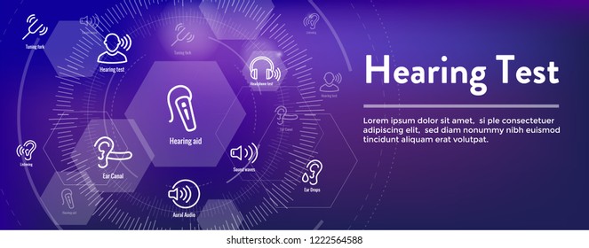 Hearing Test - Hearing Aid or loss / Sound Wave Images Set Web Header Banner