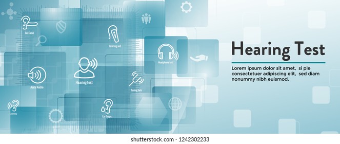 Hearing Test - Hearing Aid or loss / Sound Wave Images Set Web Header Banner