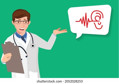 hearing treatment poster with doctor character design