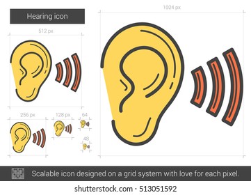 Hearing vector line icon isolated on white background. Hearing line icon for infographic, website or app. Scalable icon designed on a grid system.